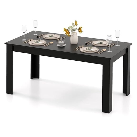 63-Inch Dining Table for 4-6 People, Rectangular Wooden Kitchen Table, L-Shaped Legs, 330 LBS Weight Capacity, Modern Farmhouse Dinette Table for Restaurant, Living Room, Family (Black)
