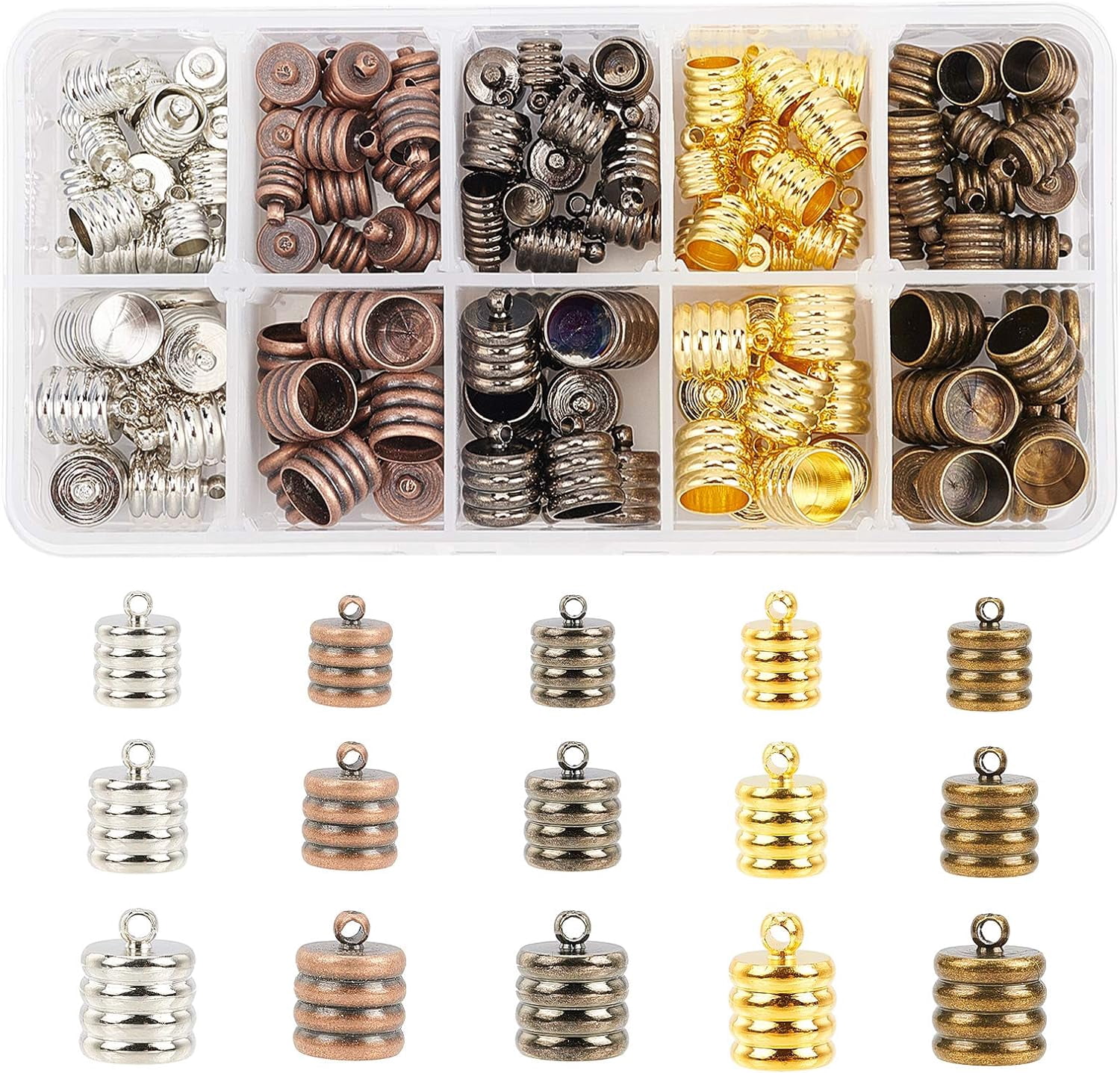 Brass Cord Ends Mixed color 9~13x6~10mm 150pcs/box