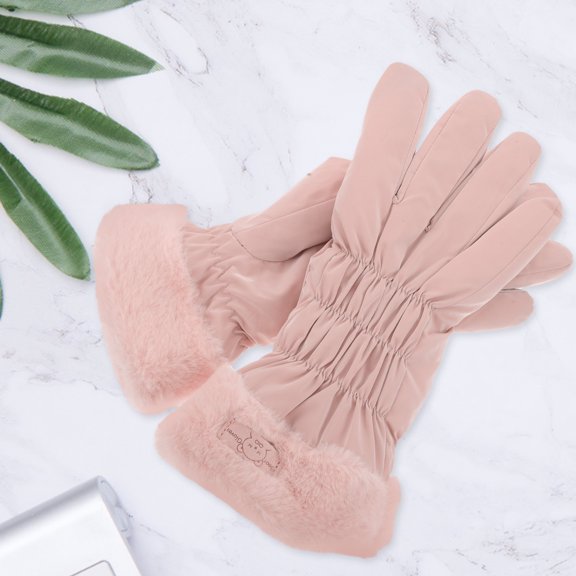 Homoyoyo Warm Touchscreen Compatible Gloves for Women with Lining Windproof Waterproof Pink Fabric for Winter Use