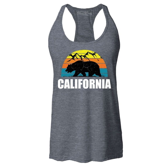 Shop4Ever Women's California State Bear Mountains Retro Horizon Racerback Tank Top Small Charcoal