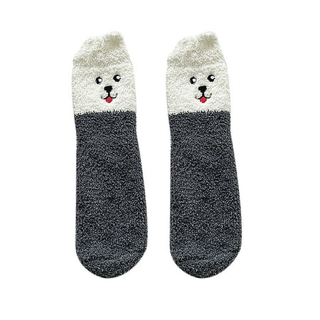 

Dadaria Fall Socks Woman Girls Cute Coloer Stripe Wave Point Print Thicken Coral Fleece Keep Warm Socks Sox Dark Gray 35-39 Women