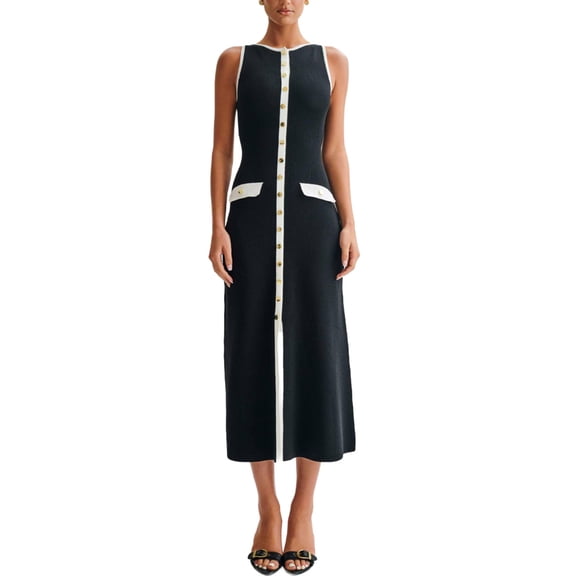 jtjvou Womens Elegant Dress Knit Sleeveless Summer Button Bodycon Office Work Business Casual Solid Dresses White S