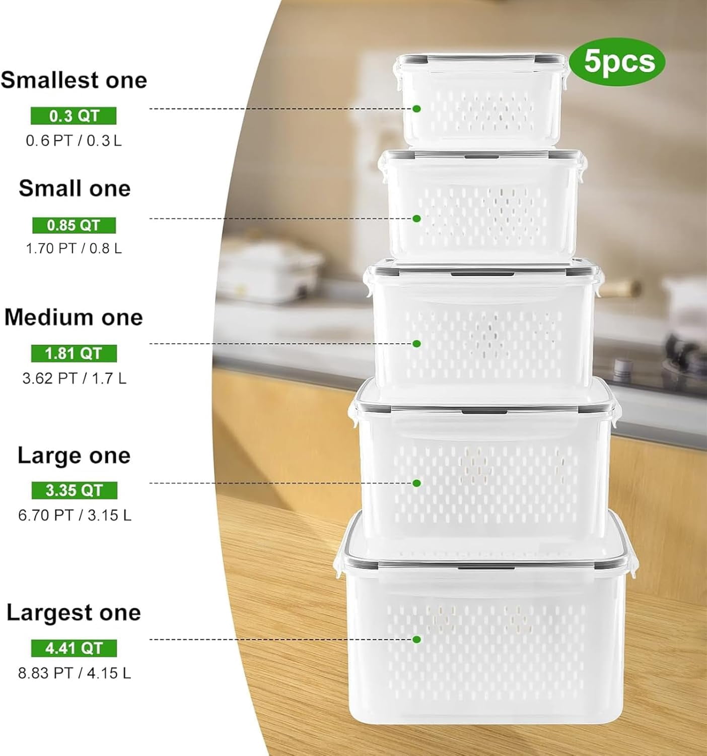 Food Storage Jars & Containers FC-5-k 5-Pack Fridge Produce Organization