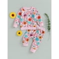 thumbnail image 2 of Liacowi Toddler Baby Boy Girl Autumn Clothes 6M 12M 18M 24M 3T Newborn Flower Print Long Sleeve Sweatshirt + Sweatpants Infant 2Pcs Fall Christmas Outfits, 2 of 9