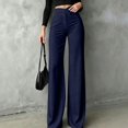 thumbnail image 2 of Yungyresw Dress Pants For Women Straight Wide Leg Solid Color Palazzo Pants Business Casual Trousers Office Work High Waist Pants Navy L, 2 of 4