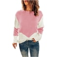 thumbnail image 3 of Danhjin Cotton Sweater Tops for Women Oversized Crew Neck Long Sleeve Fall Winter Pullover Stretchy Color Block Shirts Fashion Comfy Soft Loose Cozy Loungewear Outdoor Knitwear Blouses, 3 of 7