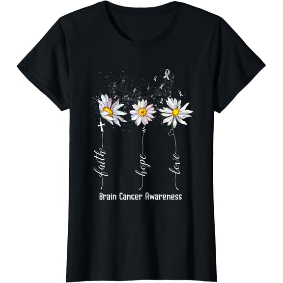 Faith Hope Love Brain Cancer Awareness Shirt Flower Gifts T-Shirt