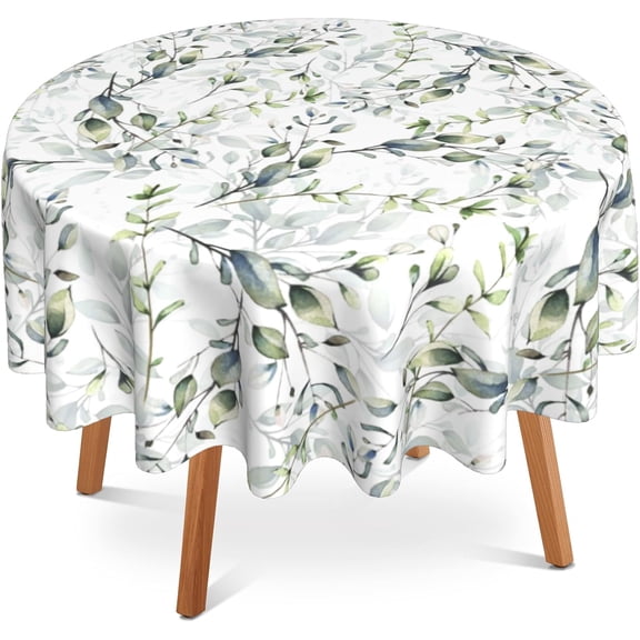 Round Table Cloth 60 Inch,Green Sage Leaves Tablecloth Waterproof Stain Wrinkle Resistant Washable Circle Table Cover for Home Kitchen Dining Room Party Outdoor Picnic