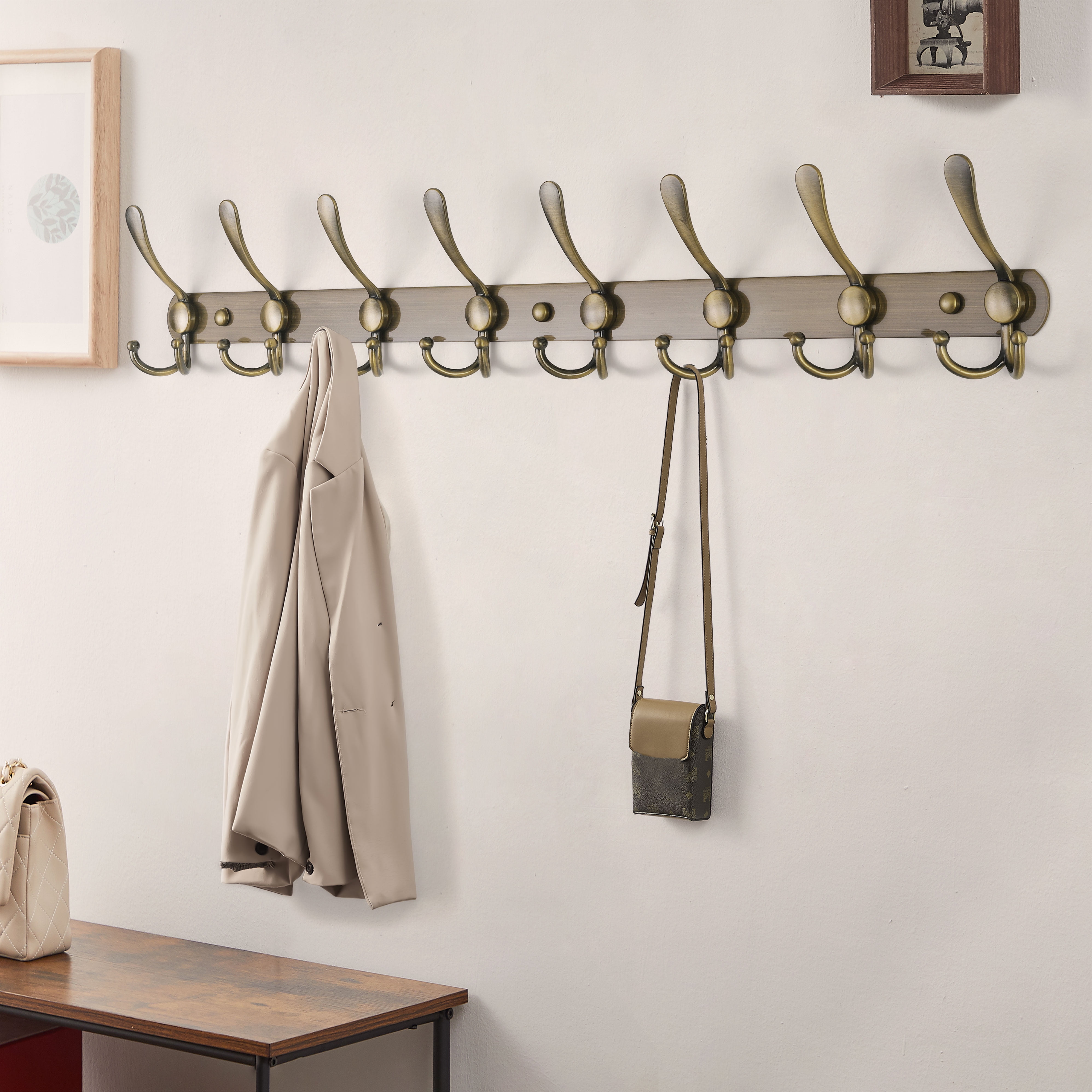 Dseap Coat Rack Wall Mounted-8 Tri Hooks,Stainless Steel Heavy 