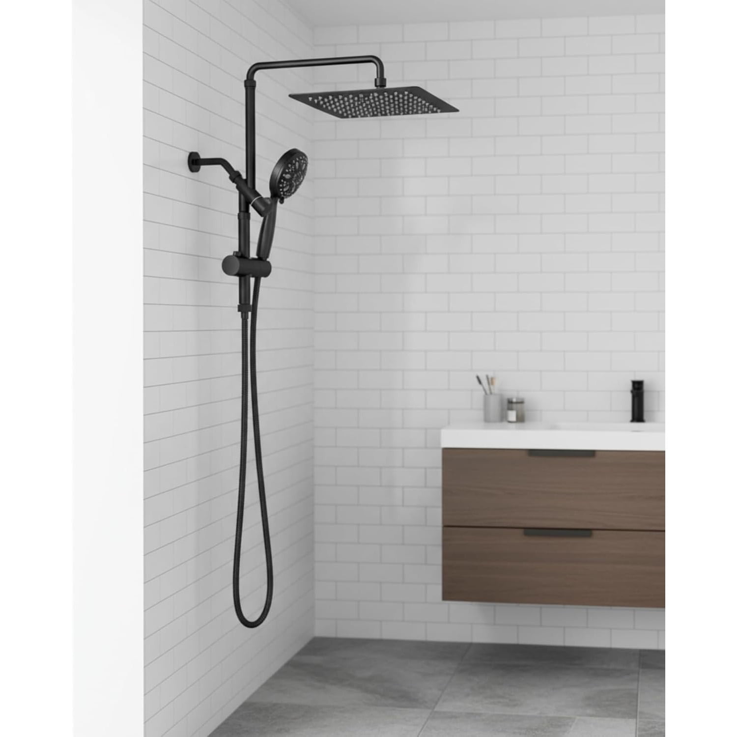 ROSYNEY 12 Inch Rain Shower Head with 8-Setting Handheld Spray Combo,Black Shower heads with Height Adjustable Shower Arm, Slide Bar with Holder, Stainless Steel Hose