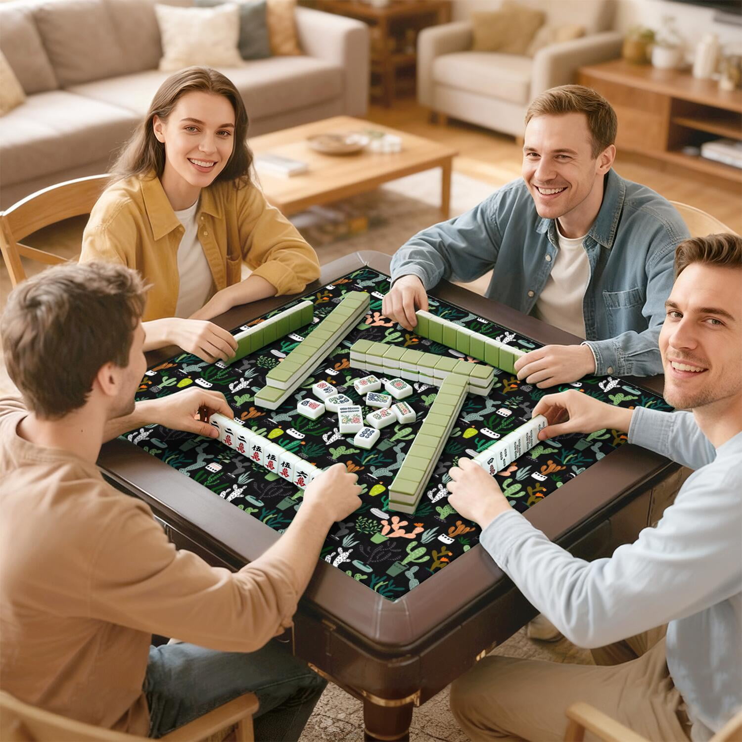 Large 31.5x31.5 Inch Plants Design Game Mat Crafted from Durable Rubber Featuring Anti-Slip Surface and Noise Dampening Properties for Mahjong Card Games