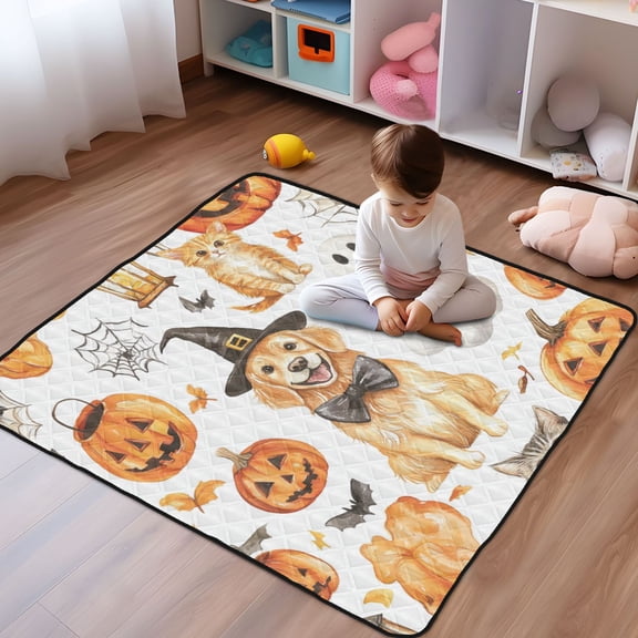 WOBOGO Halloween Dog Baby Playmats Extra Large Waterproof Rollable Activity Pads for Toddlers 50×50inch
