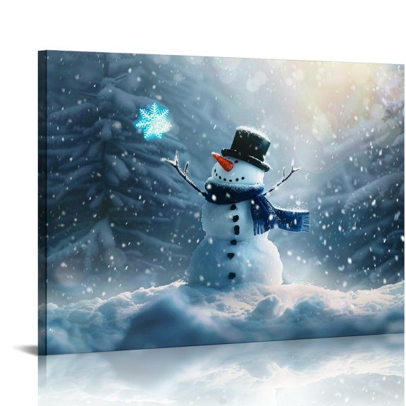 Creowell Snowman Snowflake Hat Canvas Wall Art Decor Ready To Hang 16x12in