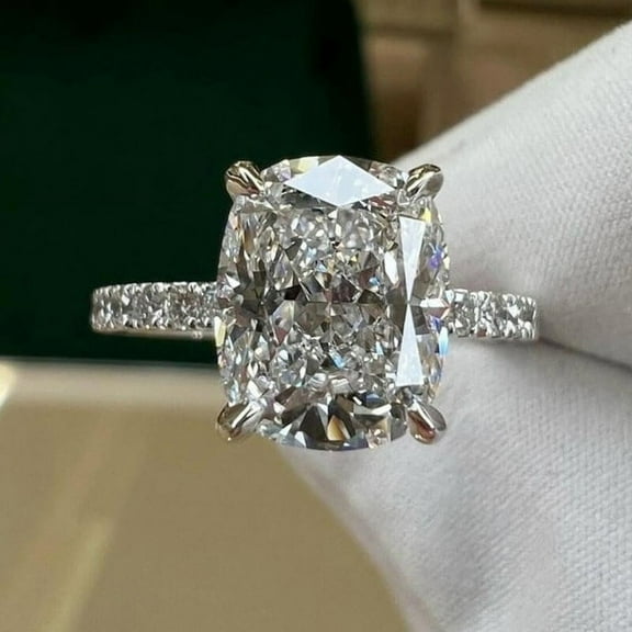 4.87 TCW Elongated Cushion Cut Simulated Diamond Engagement Ring 14K White Gold Plated