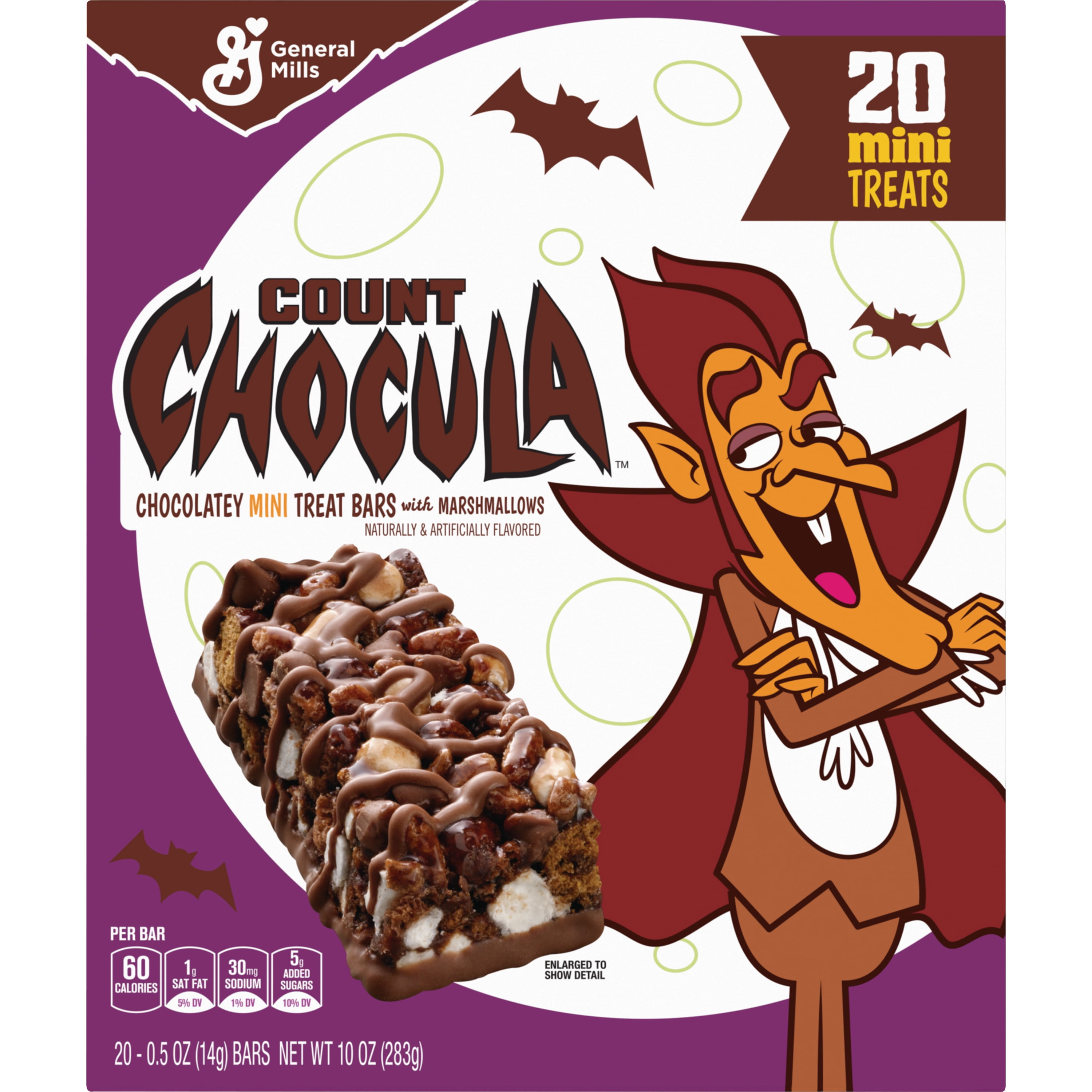 Count Chocula Mini Treat Bars with Marshmallows, Halloween Kids Snacks, 20 Ct, 10 oz