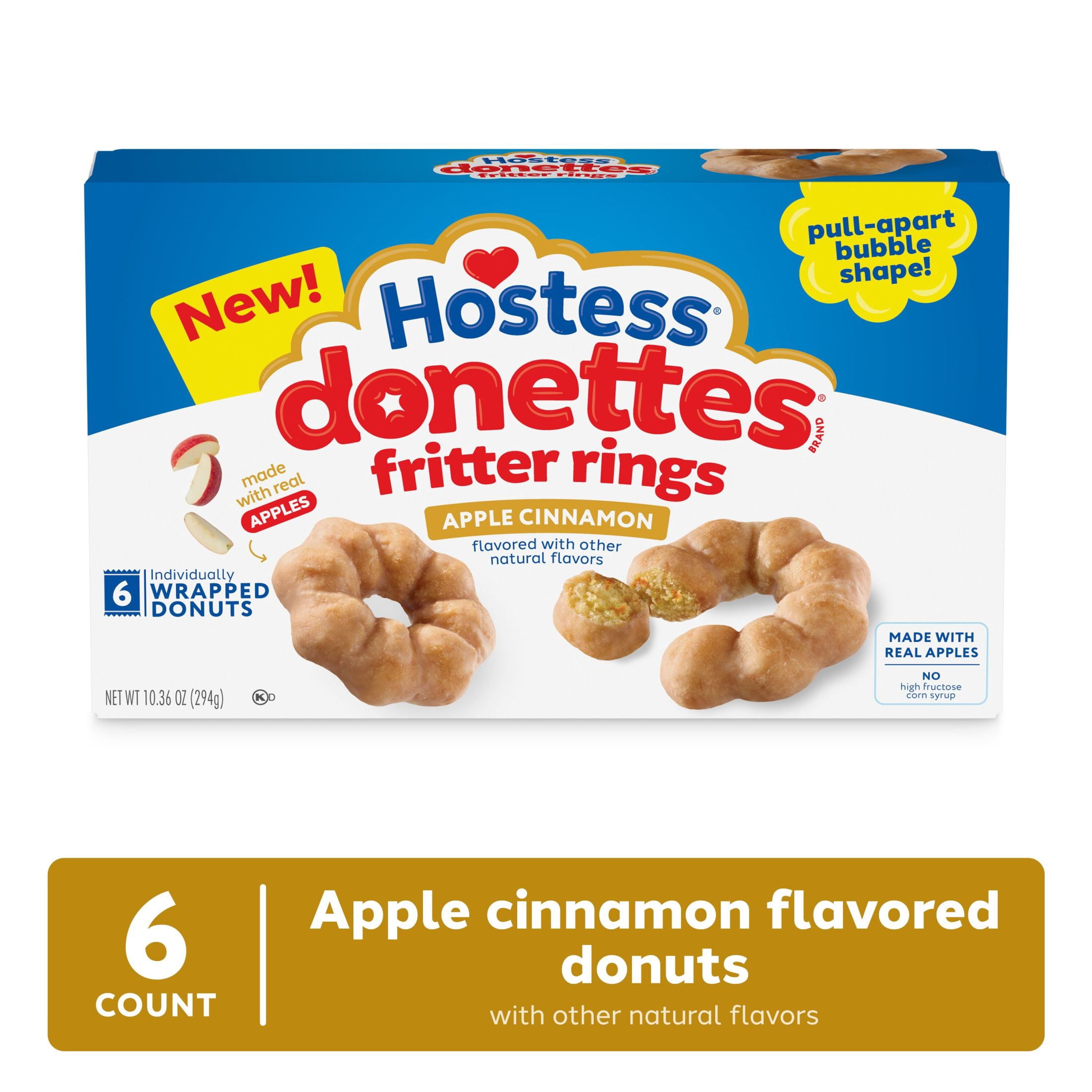 (3 pack) Hostess Donettes Fritter Rings Apple Cinnamon Flavored Donuts with Other Natural Flavors, 10.36 oz Box (6 Count)