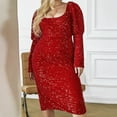 thumbnail image 3 of Womens Plus Size Sequin Dress Elegant Puff Long Sleeve Sparkly Bodycon Pencil Dresses Square Neck Party Cocktail Gowns, 3 of 3