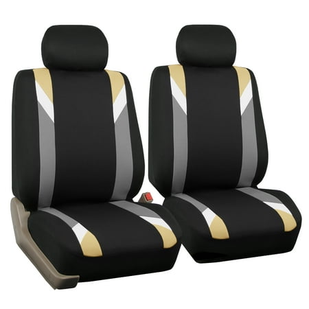 FH Group Car Seat Covers Front Set in Beige Cloth - Car Seat Covers for Low Back Car Seats with Removable Headrest, Universal Fit, Automotive Seat Covers, Washable Car Seat Cover for SUV, Sedan, Van