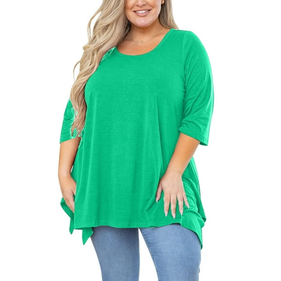 Drindf Oversize Shirts for Women 3/4 Length Sleeve Solid Color Loose Fit Shirt Crewneck Lightweight Casual Tops Spring Basic Clothes Green XXXXL