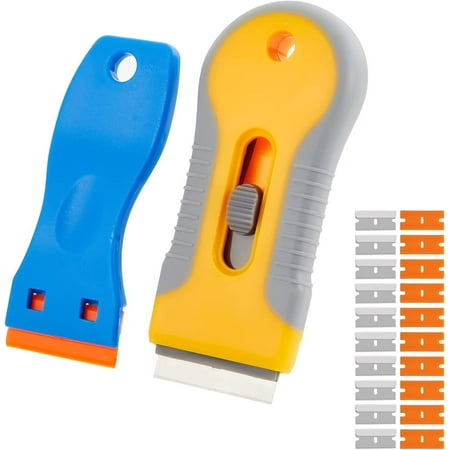 

Plastic and Razor Blade Scraper 2PCS Scraper Tool with 10Pcs Plastic Blades and 10Pcs Metal Blades Multi-Purpose Cleaning Scraper