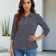 thumbnail image 5 of Women'S 3/4 Sleeve Collared Button Down Polo Shirts Golf Tee Casual Work T Shirts,Gray Xl, 5 of 5
