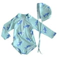thumbnail image 1 of Long Sleeve Sun Protection Swimsuit for Kids, Quick Dry Polyester Fabric, Printed Design, Includes Matching Swim Hat, for Beach or Indoor Swimming, 1 of 7