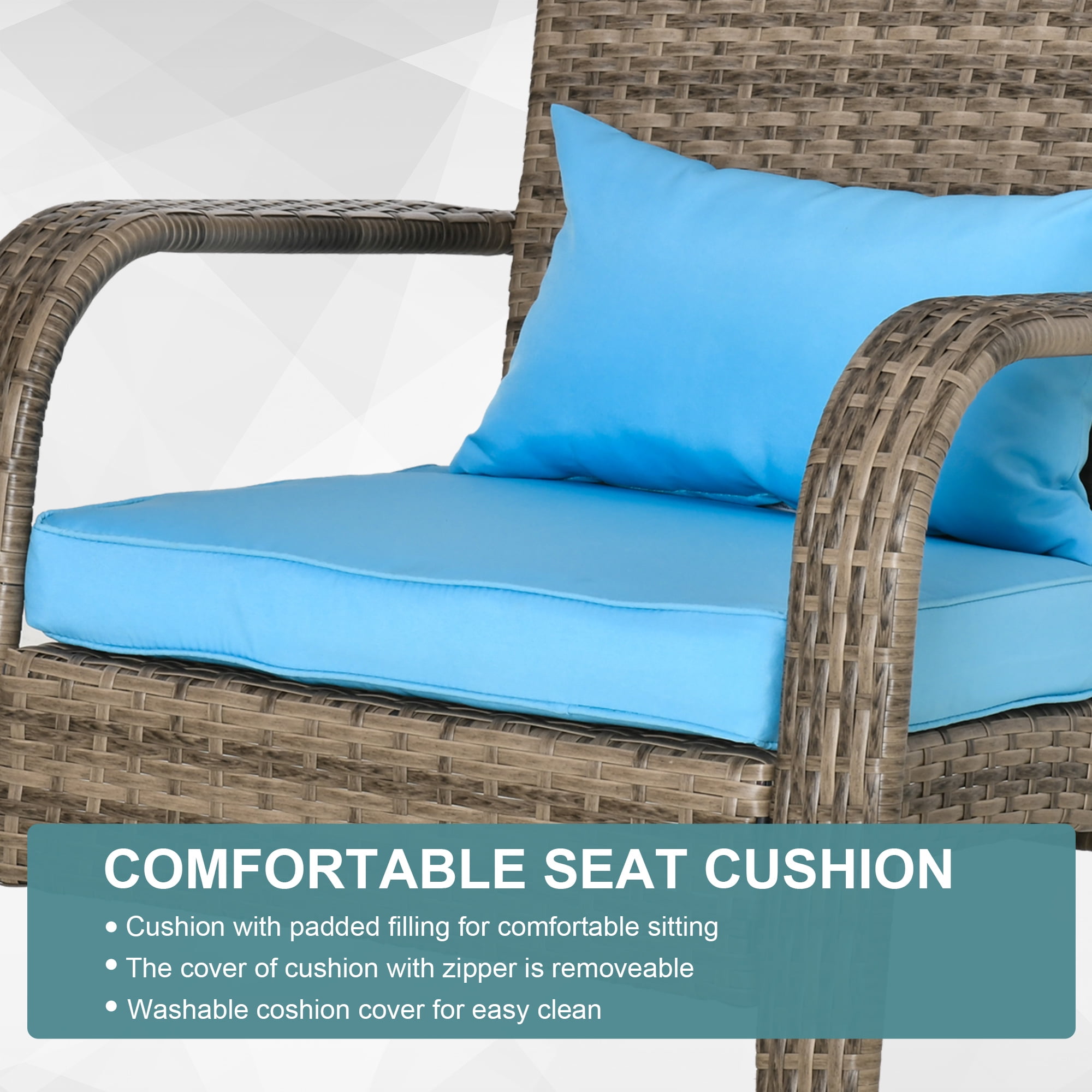 Outsunny Patio Adirondack Chair with All-Weather Rattan Wicker, Soft Cushions, Tall Curved Backrest for Deck or Garden, Sky Blue