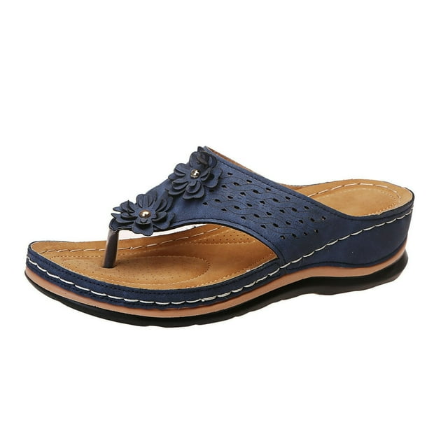 Women‘s Wedge Flip Flops With Arch Support 2022 Trending Summer Posh T-Strap Orthotic Beach Sandals