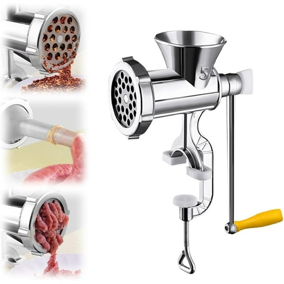 Meat Grinder Manual Mincer, 2025 Upgraded Manual Meat Grinders For Home Use Sausage Maker & Burger Patty Stuffer Funnel, Hand Crank Meat Grinder, Hand Operated Kitchen Tool (Medium)