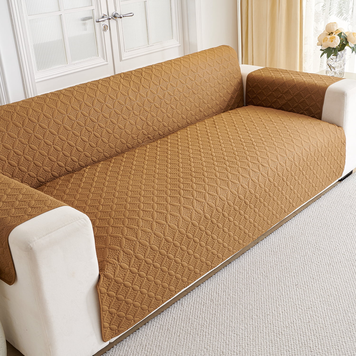 Loveseat Sofa Covers Sofa Cover for Couch,Washable Couch Cover with Non Slip and Elastic Straps,Sofa Slipcover Furniture Protector for Kids Pets(104"x76")