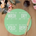 thumbnail image 3 of Green Laundry Round 15 Inch Placemats Set of 8, Wash Dry Fold Repeat Minimalist Text HeatResistant Non Slip Place Mats for Dining Table, Wipeable Braided Kitchen Table Mats for Housewarming, 3 of 9