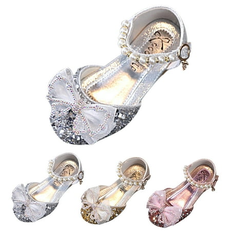 

CAICJ98 Kids Shoes Girls Single Shoes Heart Embroider Bowknot First Walkers Shoes Toddler Sandals Princess Shoes Pink
