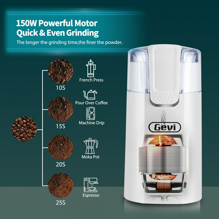 Gevi Electric Coffee Grinder for Coffee Espresso Latte Mochas, White – GEVI