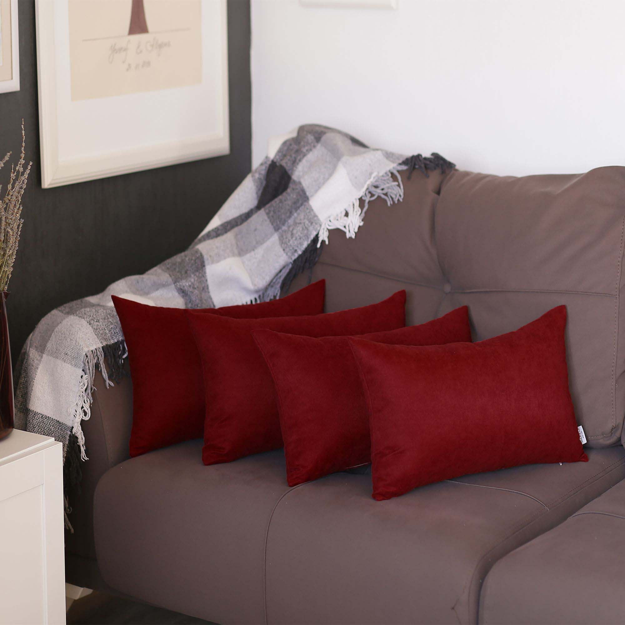 Claret Red Polyester Lumbar Pillow Covers Set of 4