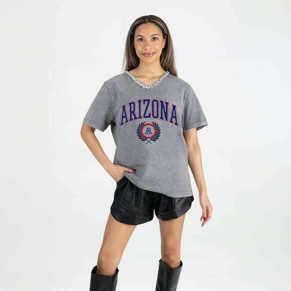 Women's Gameday Couture Gray Arizona Wildcats Iconic Edge Rhinestone V-Neck T-Shirt