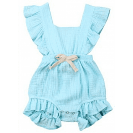 

Wish Baby Girl Ruffled Sleeveless Romper Casual Summer Jumpsuit Cotton Clothes --- Sky Blue（Size 100） S695