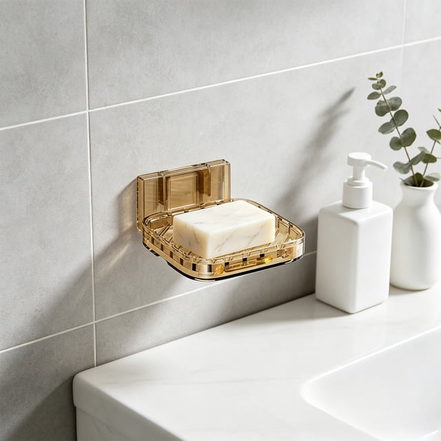 Porta Jabón de Pared con Drenaje, PET Transparente, Montaje Adhesivo Sin Perforación, Organizador para Baño, Ducha y Cocina, Tamaño 11 cm
