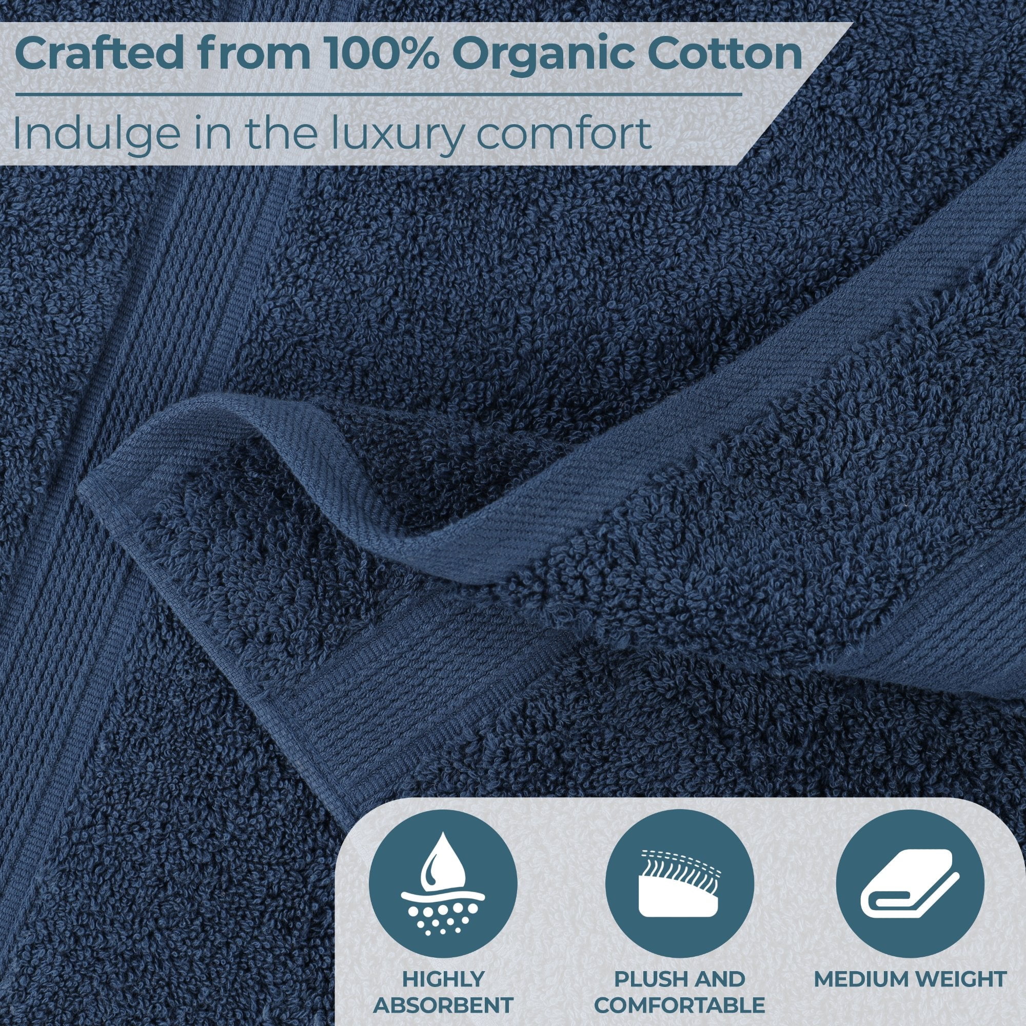 Superior Oregon Organic Cotton Medium Weight Bath Towels, 2-Piece Set, Navy Blue