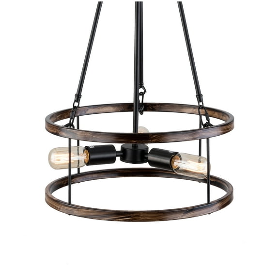 Modern Drum Pendant Farmhouse Chandelier, 3-Light Wood Finish Color Chandeliers Ceiling Light Fixture