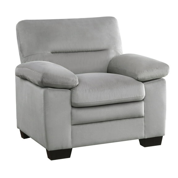 Kein 41 Inch Armchair, Light Gray Fabric, Pillow Armrests, Tufted Backrest- Saltoro Sherpi