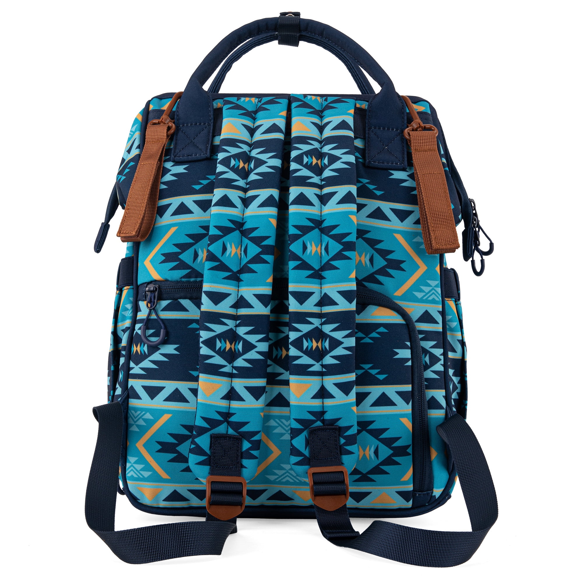 Wrangler Aztec Travel Backpack Baby Bag for Women with Stroller Strap and Side Bottle Pockets Organized Diaper Bag, Navy