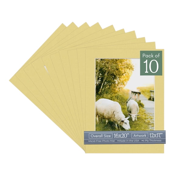 Soft Yellow Picture Frame Mat for 16x20 Frames - Fits 12x17 Photos - 10 Mats