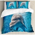 thumbnail image 3 of Sea Animals Duvet Cover Set Twin Size, A Bottlenose Dolphin in the Ocean Fish Sunlight in Marine Natural Underwater, Decorative 2 Piece Bedding Set with 1 Pillow Sham, Blue Grey, by Ambesonne, 3 of 3