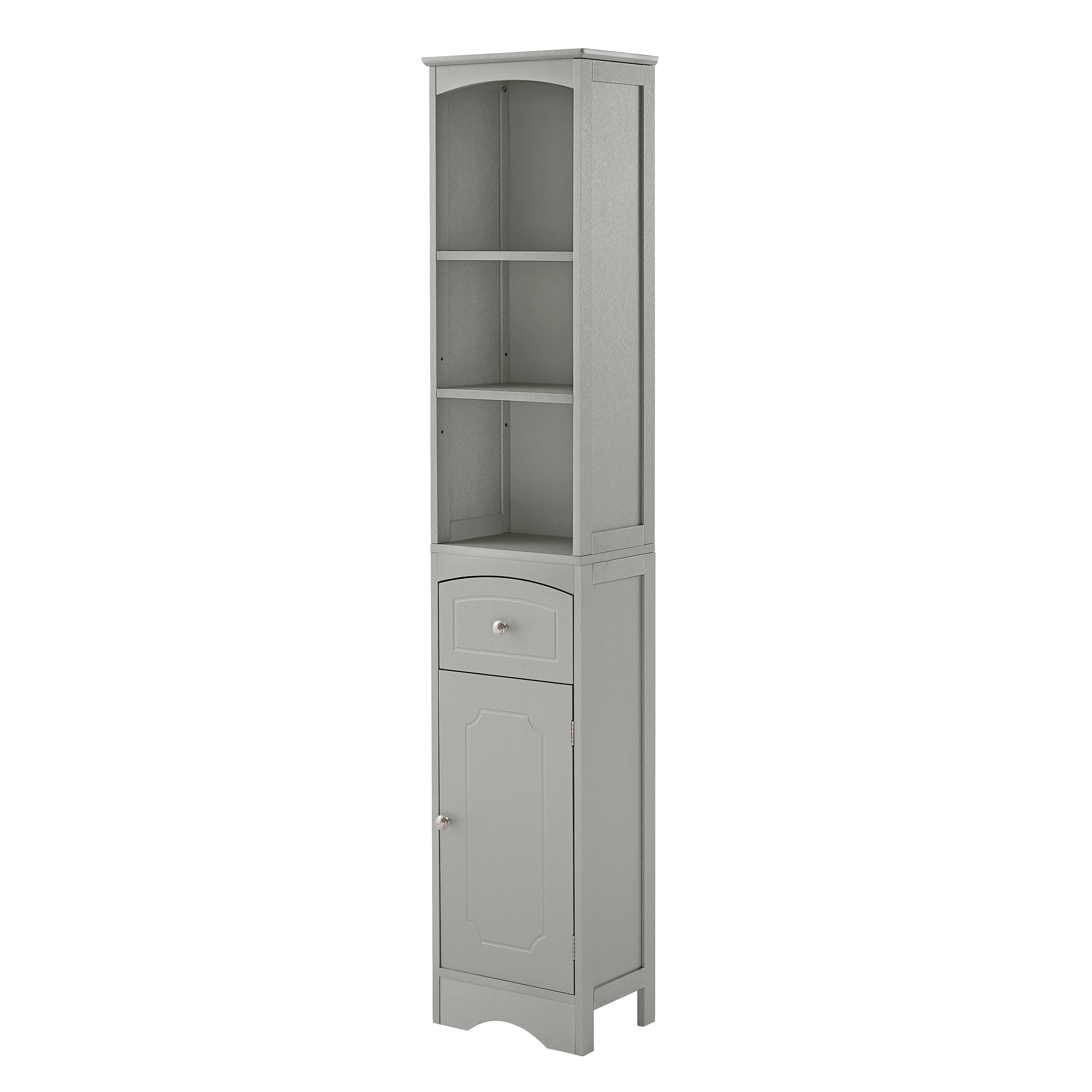 DEALTOPS Modern Tall Storage Cabinet with Adjustable Shelves and Open Storage Space, Slim Freestanding Storage Cabinet with for Bathroom - Gray