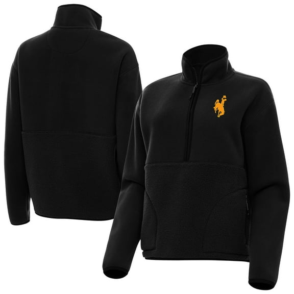 Women's Antigua Black Wyoming Cowboys Figure Quarter-Zip Pullover Jacket