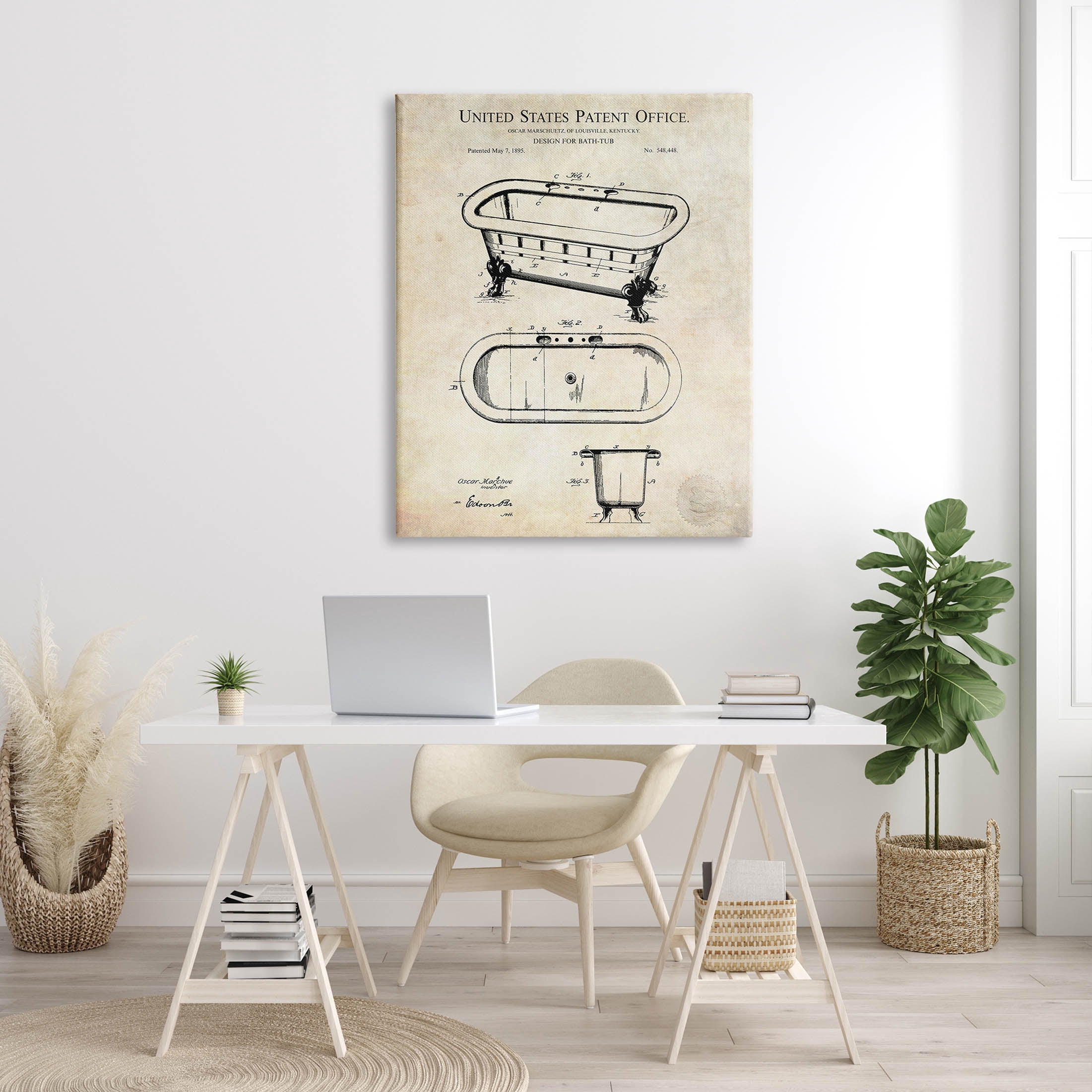 Stupell Industries Vintage Bathtub Patent Diagram Graphic Art Gallery Wrapped Canvas Print Wall Art, Design by Karl Hronek