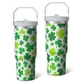 thumbnail image 2 of 1pc Shamrock 30oz Tumbler with Straw & Handle - Insulated Stainless Steel Cup | Holiday Gift for Man Women (Christmas, Valentine's, Birthday), 2 of 7