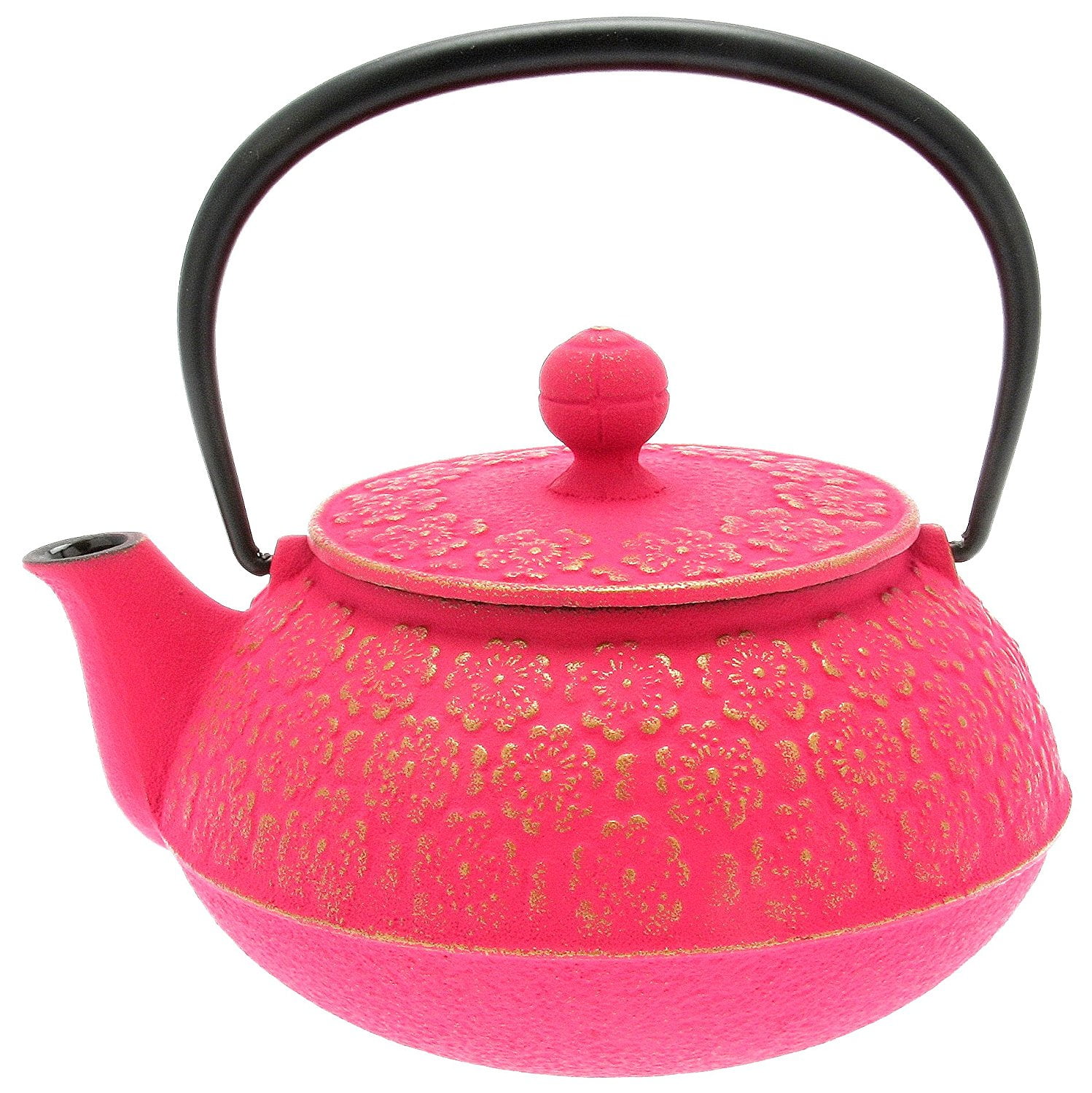 Iwachu Japanese Iron Tetsubin Teapot, Cherry Blossoms, Gold and Pink