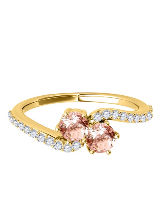 1 Ct Two Stone Morganite and Diamond Ring 14K Yellow Gold