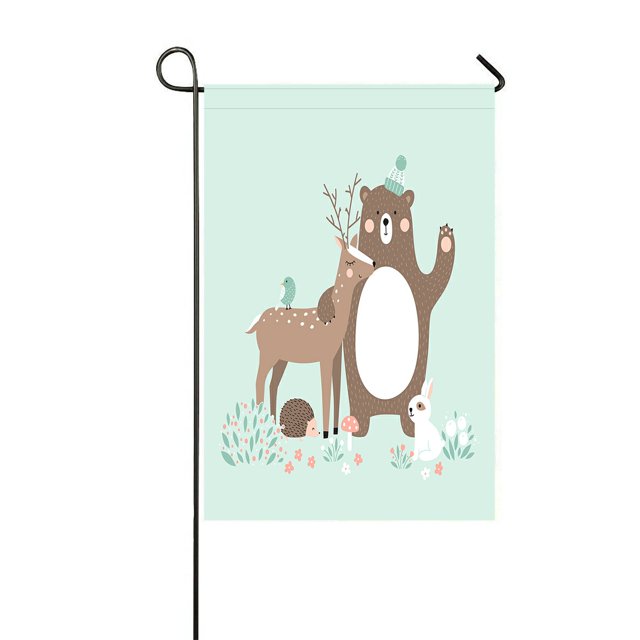 Bandera de Jardín ABPHQTO animales del bosque Ciervo Oso Conejo Erizo Pájaro 30x45 cm